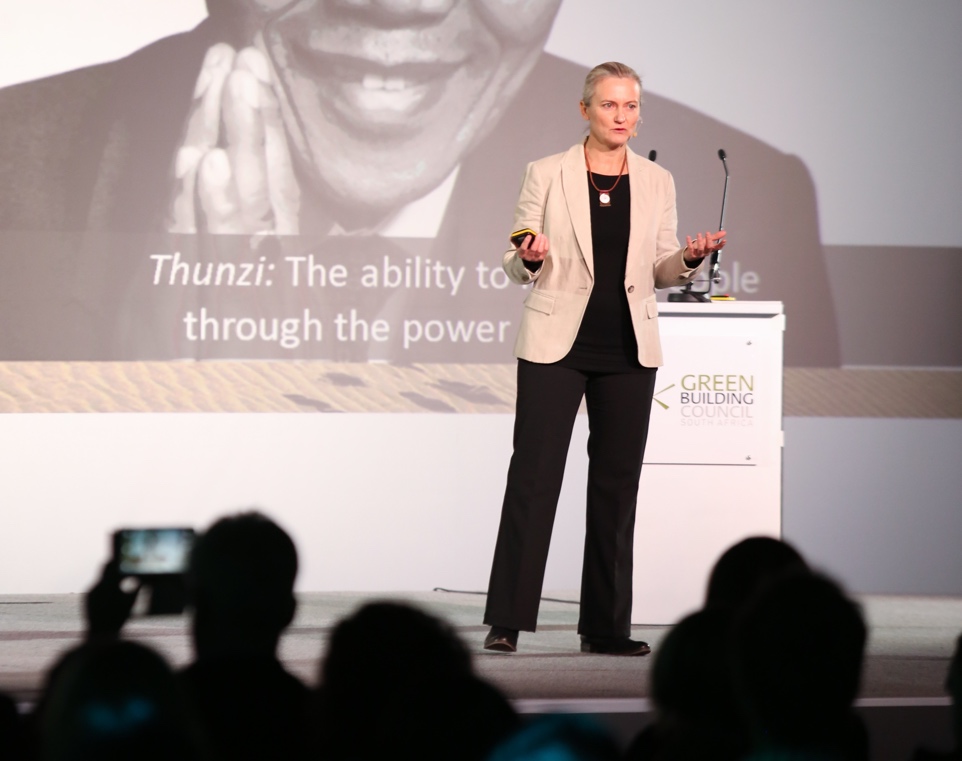 Nicola Robins delivering a keynote at the Green Building Council